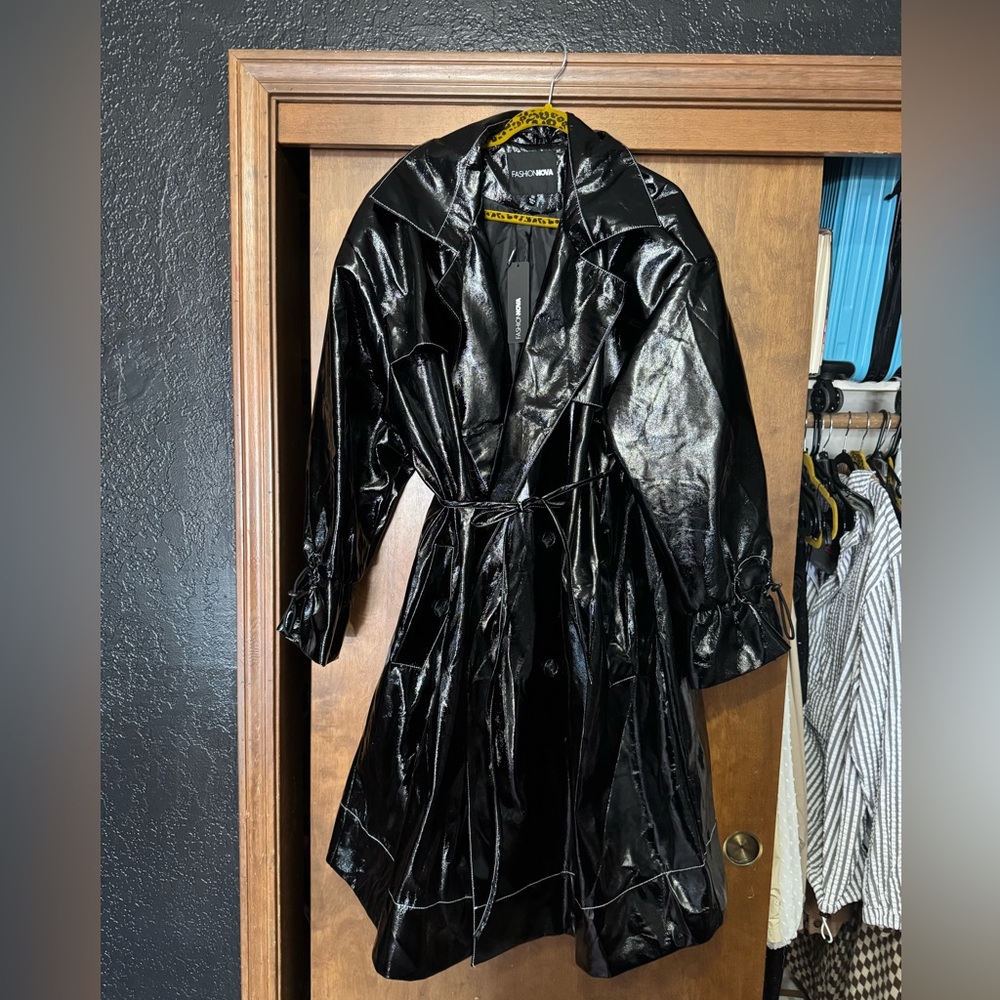 Fashion Nova Glossy Black Trench Coat